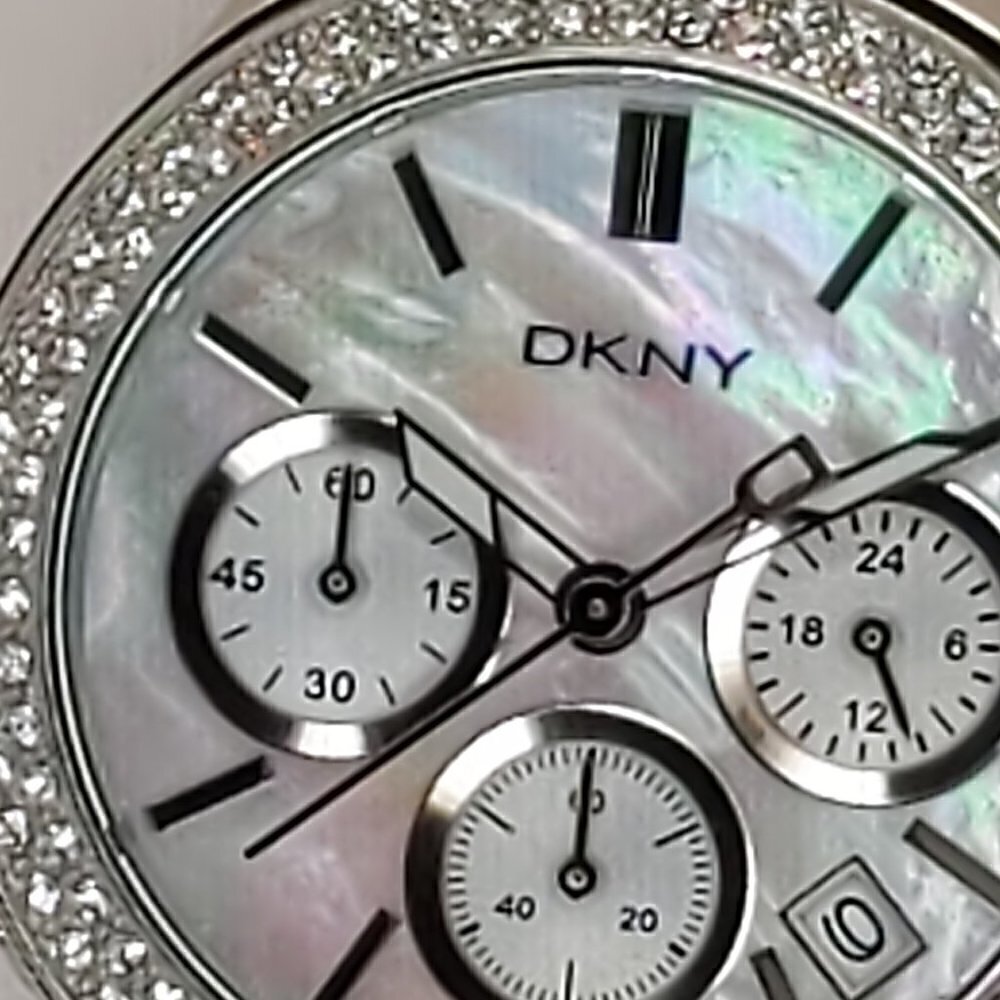 DNKY Women's Chronograph Crystal Bezel Mother Of Pearl Dial Silicone Strap 38mm - Picture 12 of 14